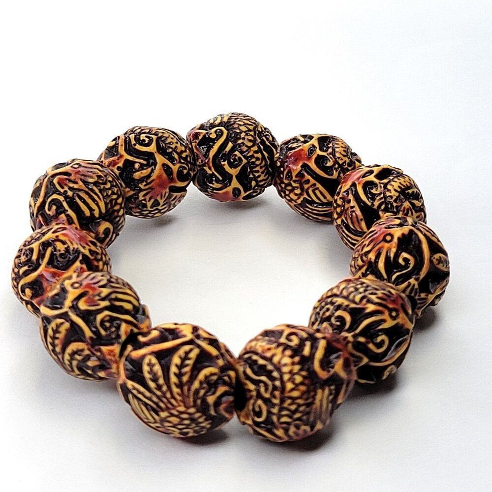 Dragon Fire Flame Bead Stretch Bracelet in Black
